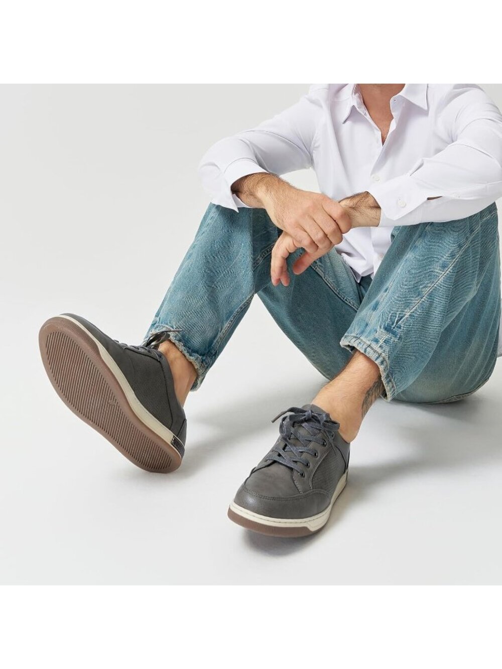 Men's Grey Coated Leather Comfortable Business Sneakers Casual Shoes - Picture 2 of 6